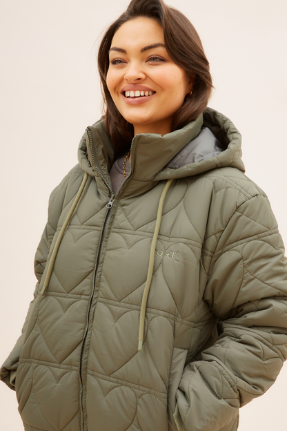 O&F Heart Quilted Coat - Khaki