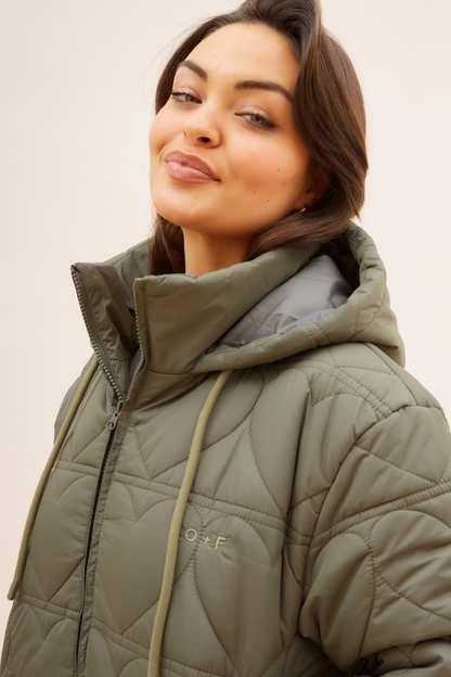 O&F Heart Quilted Coat - Khaki