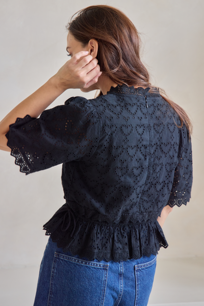 O&F Margo Broderie Anglaise Heart Blouse