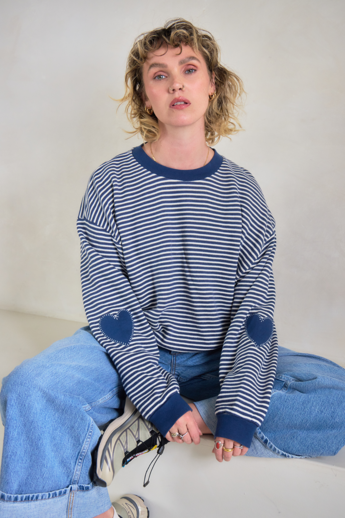 O&F Stripe Sweatshirt with Heart Sleeve