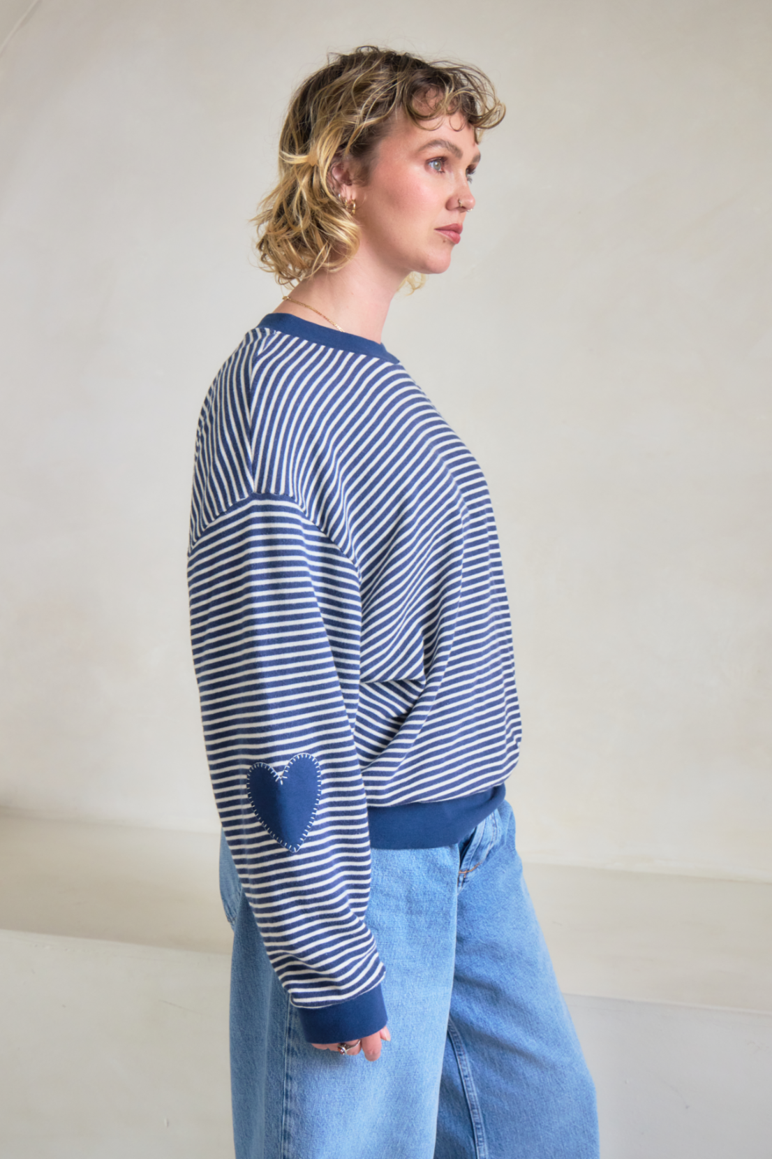 O&F Stripe Sweatshirt with Heart Sleeve
