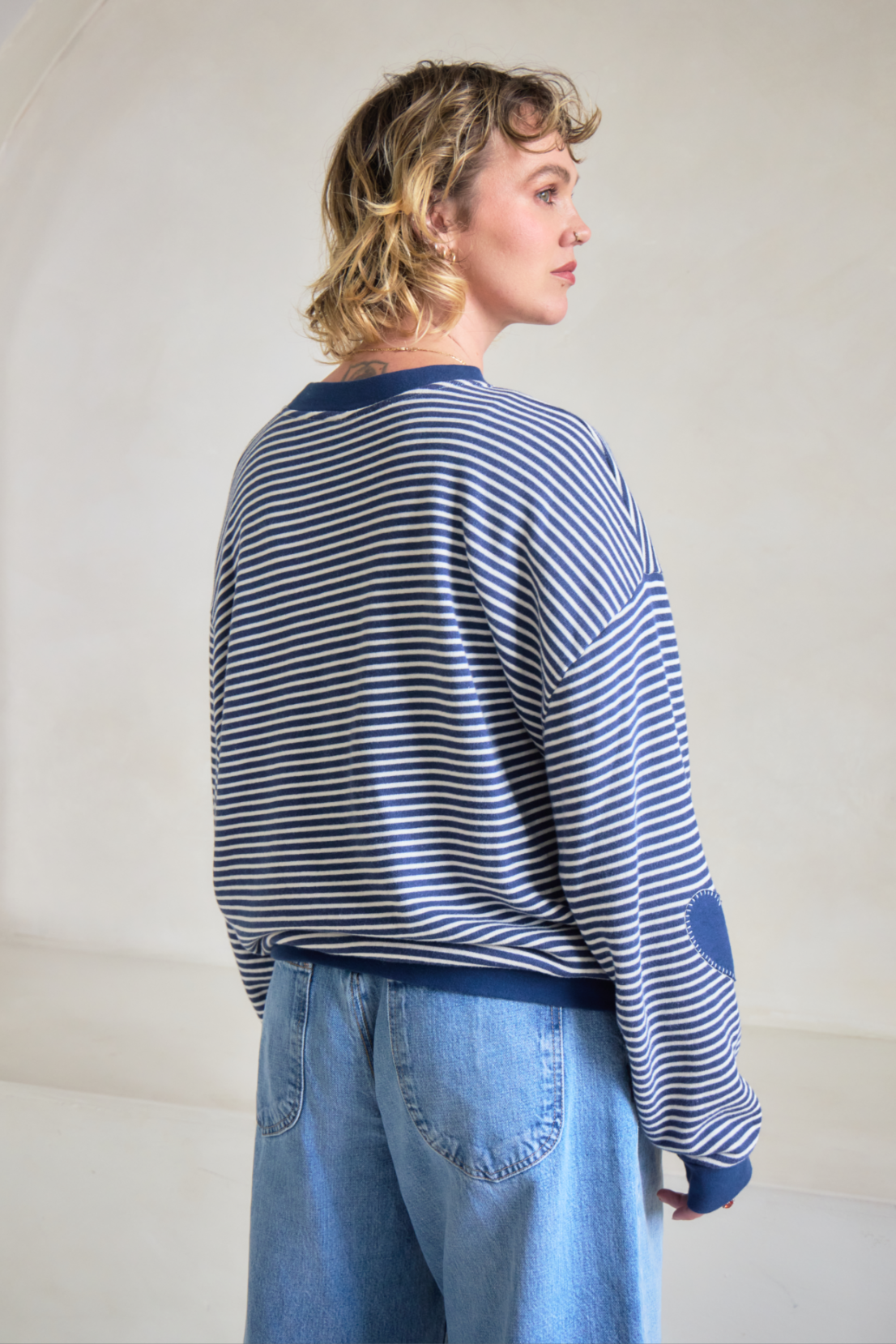 O&F Stripe Sweatshirt with Heart Sleeve