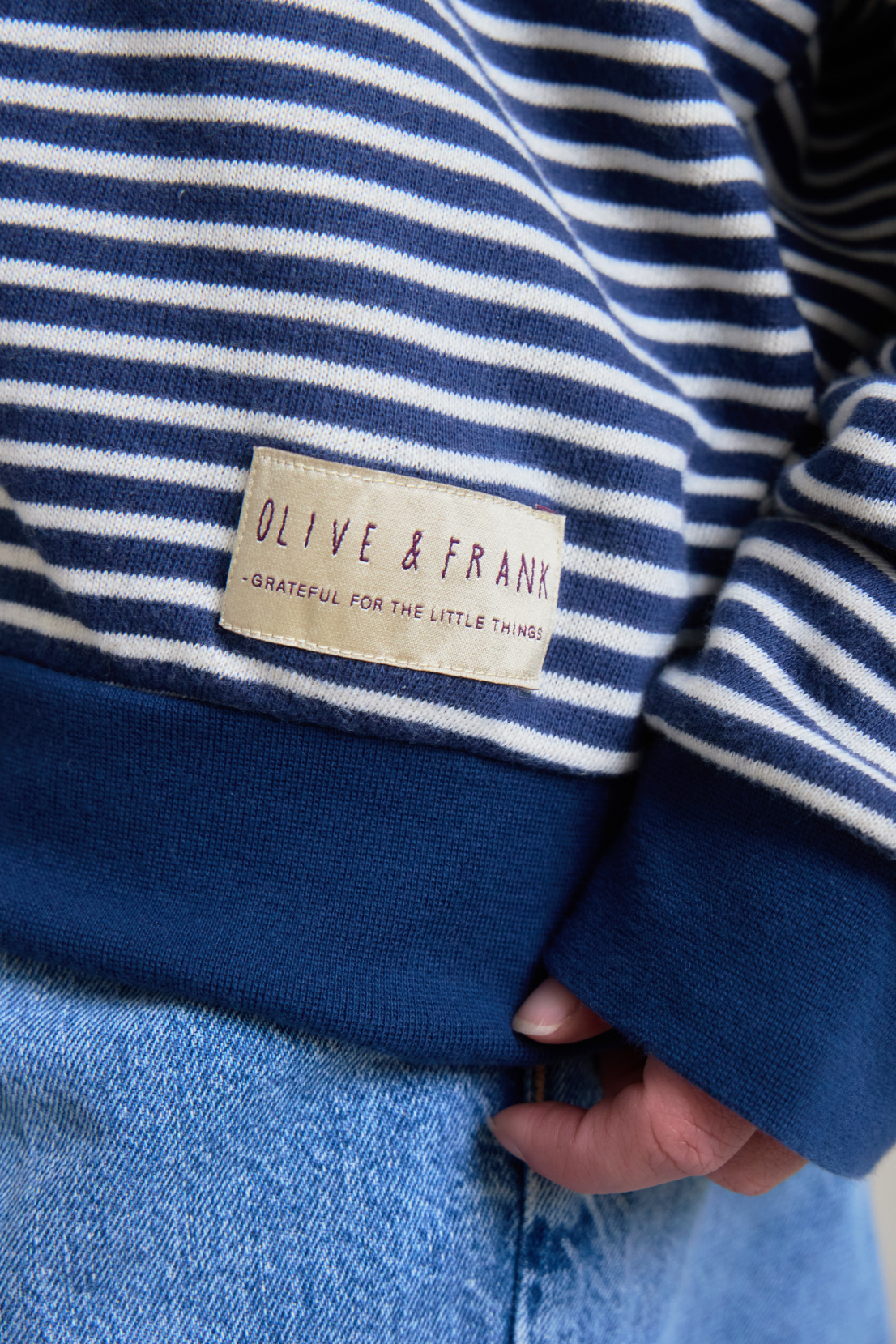 O&F Stripe Sweatshirt with Heart Sleeve