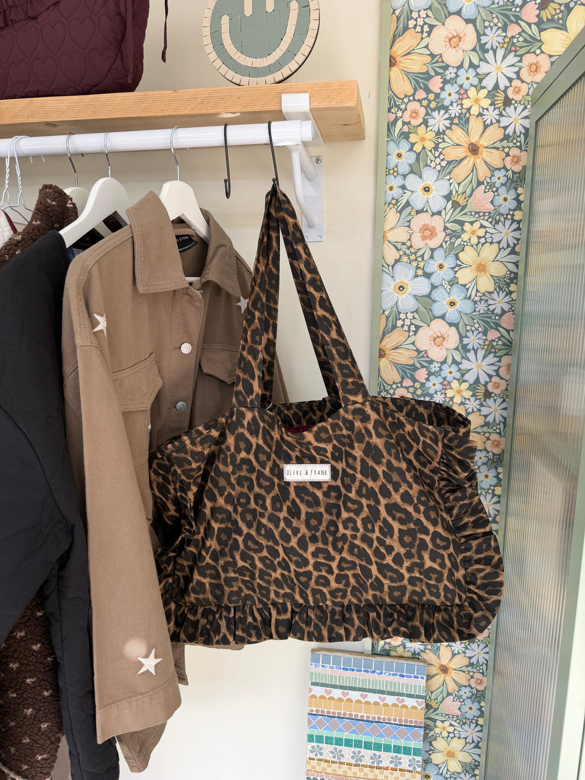 O&F Leopard Frill Tote Bag