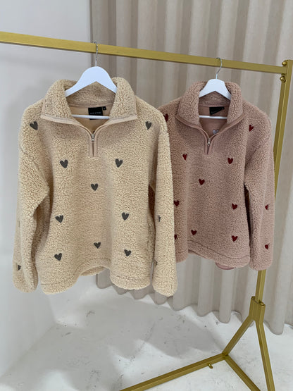 O&F Oat Heart Embroidered Borg Fleece