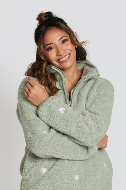 O&F Sage Heart Embroidered Borg Fleece