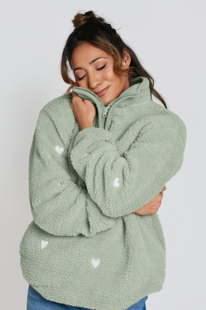 O&F Sage Heart Embroidered Borg Fleece