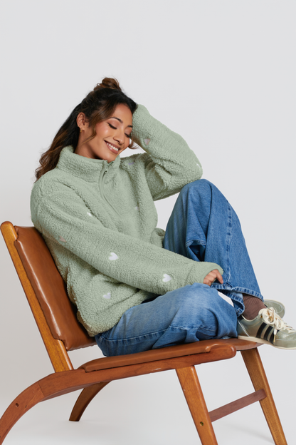 O&F Sage Heart Embroidered Borg Fleece