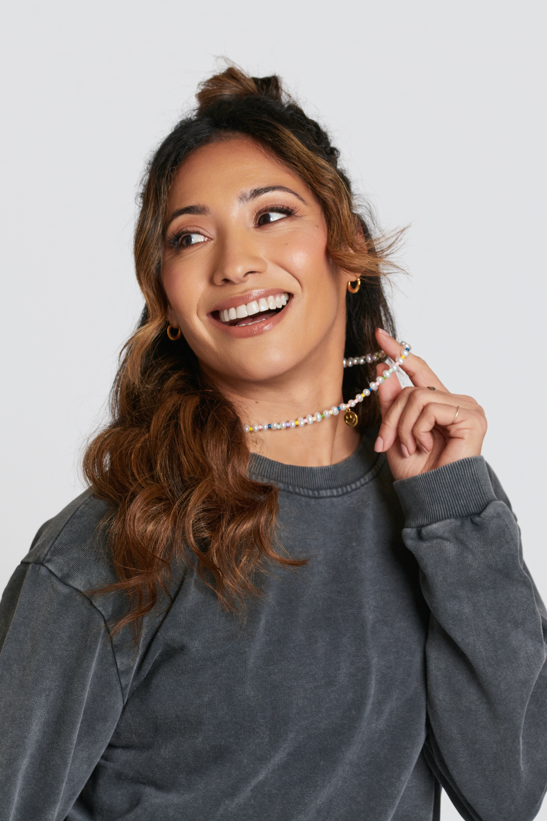 O&F Beaded Happy Face Pendant Necklace