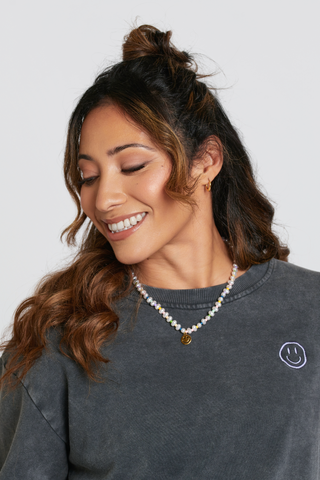 O&F Beaded Happy Face Pendant Necklace