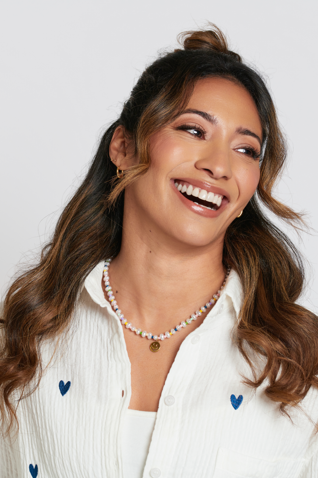 O&F Beaded Happy Face Pendant Necklace