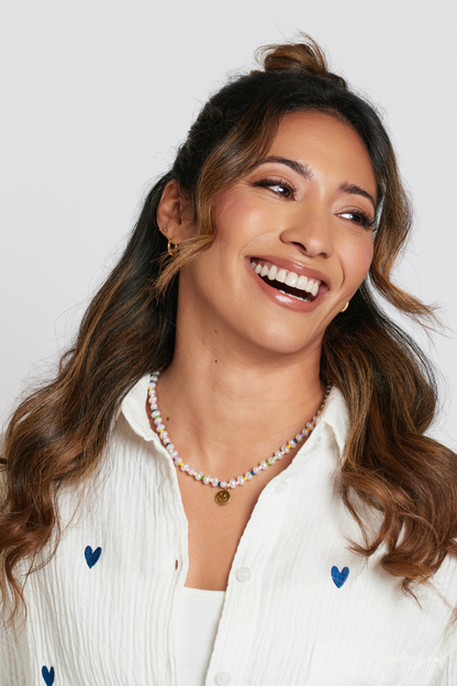O&F Beaded Happy Face Pendant Necklace