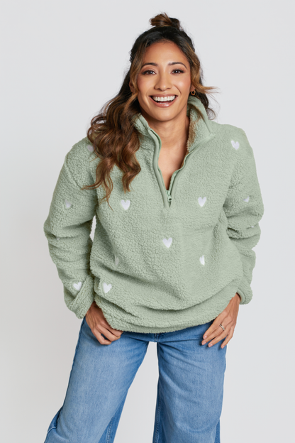 O&F Sage Heart Embroidered Borg Fleece