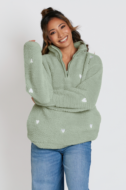 O&F Sage Heart Embroidered Borg Fleece