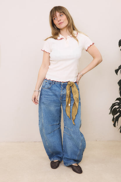 O&F Cherry Collar Polo Top - Cream