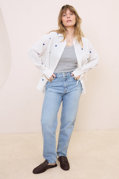 Heart Embroidered Oversized Shirt