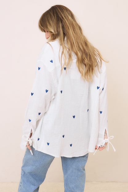 Heart Embroidered Oversized Shirt