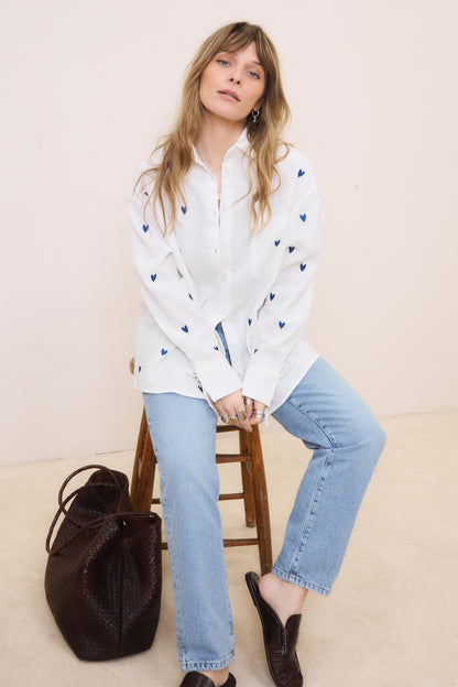 Heart Embroidered Oversized Shirt