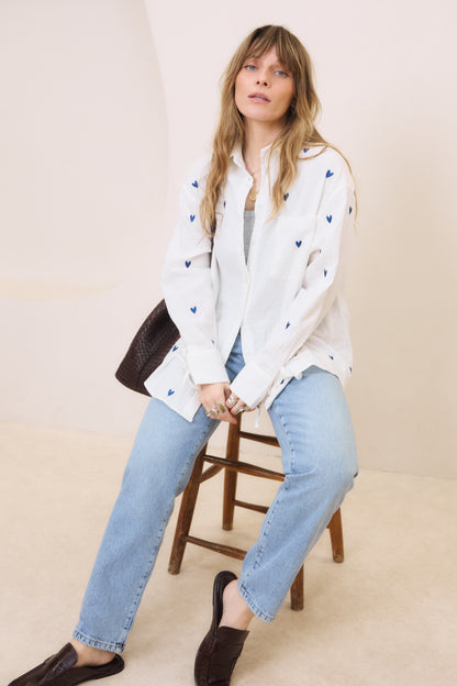 Heart Embroidered Oversized Shirt