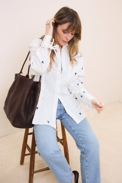 Heart Embroidered Oversized Shirt