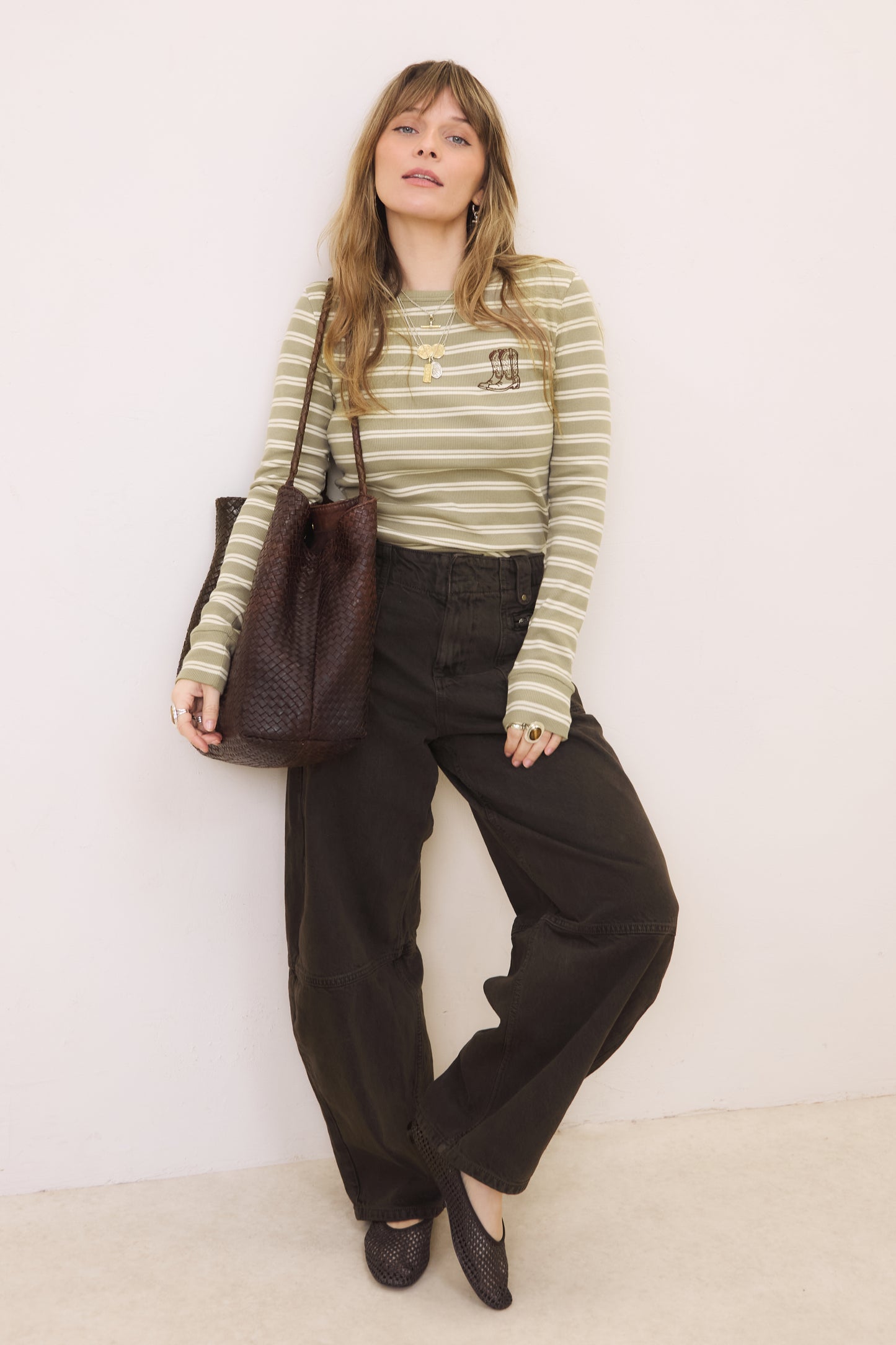 O&F Cowboy Boots Long Sleeve Rib Stripe Tee