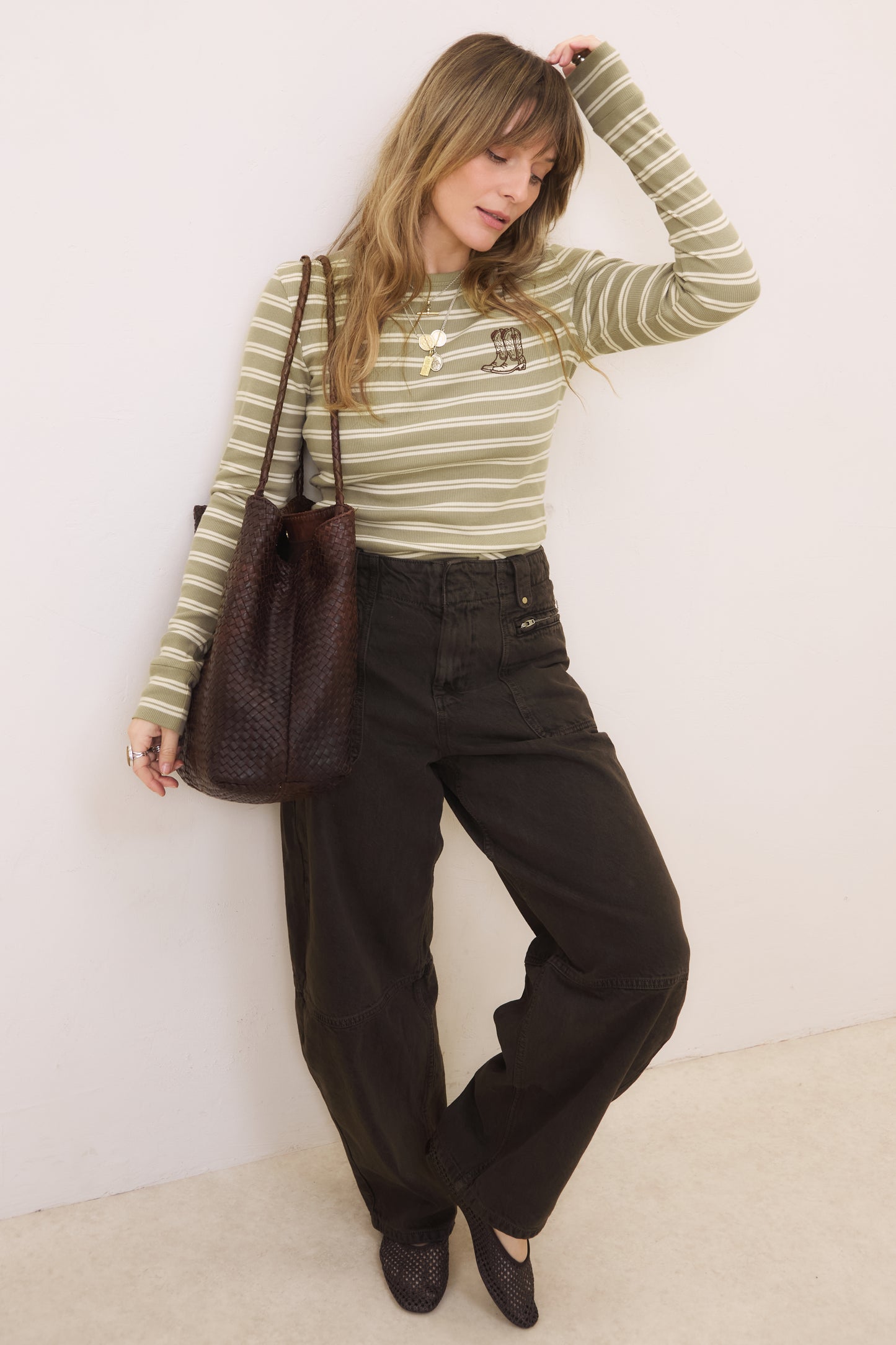 O&F Cowboy Boots Long Sleeve Rib Stripe Tee