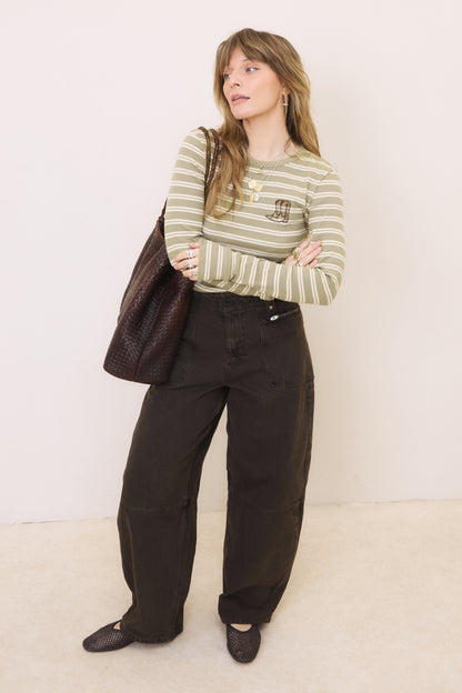 O&F Cowboy Boots Long Sleeve Rib Stripe Tee