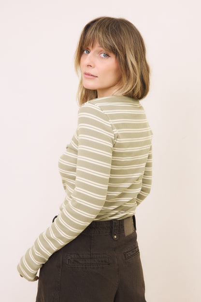 O&F Cowboy Boots Long Sleeve Rib Stripe Tee