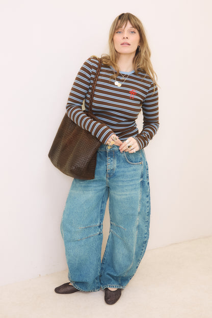 O&F Bow Long Sleeve Rib Stripe Tee