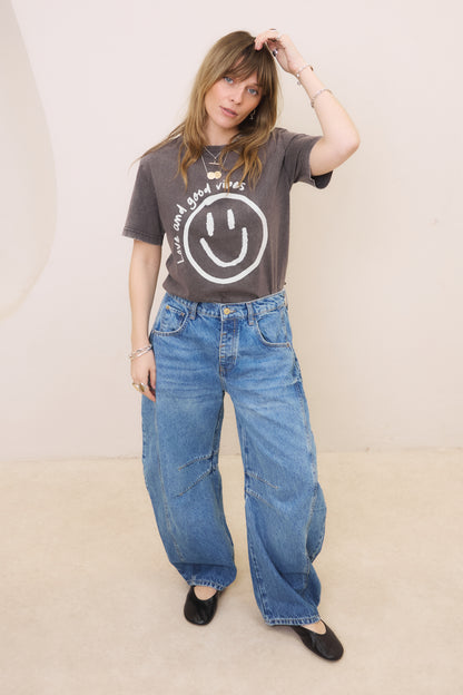 O&F Happy Face Tee - Washed Black