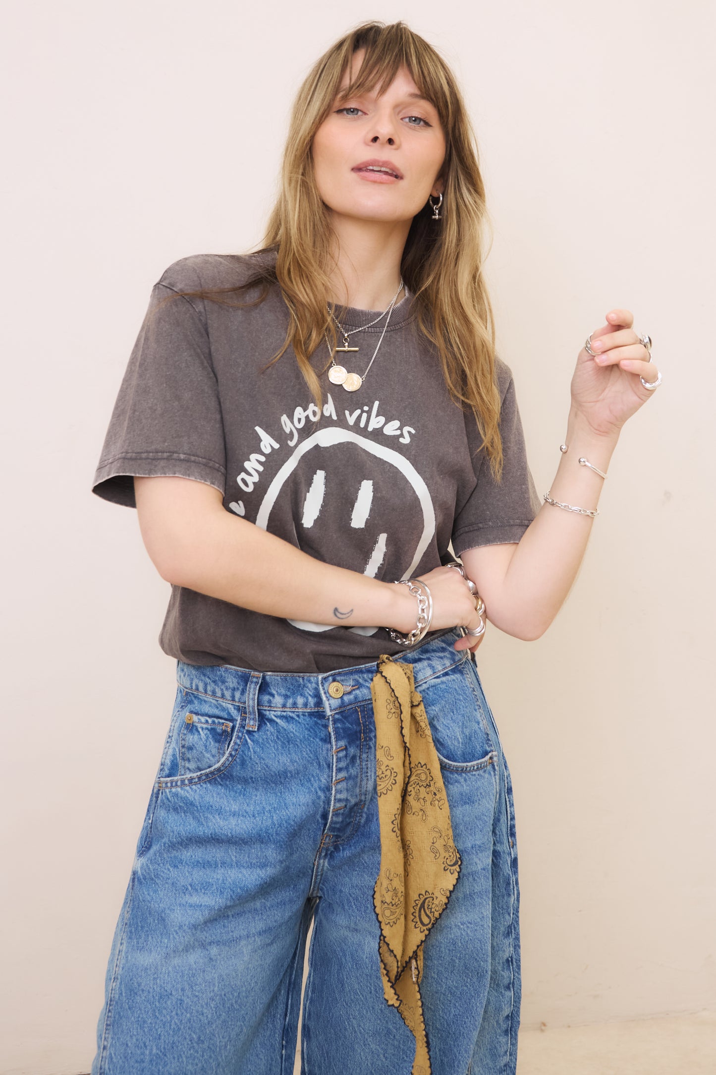 O&F Happy Face Tee - Washed Black