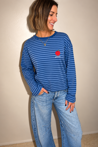 O&F Pomme Embroidered Long Sleeve Breton Tee