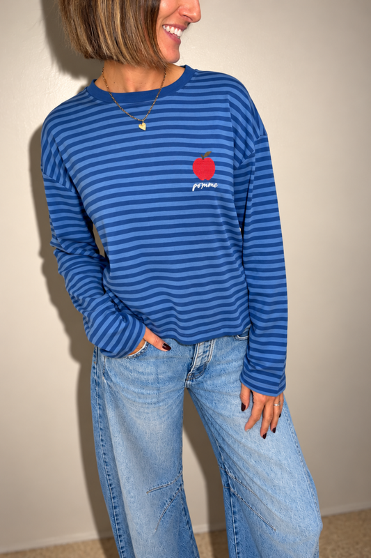 O&F Pomme Embroidered Long Sleeve Breton Tee