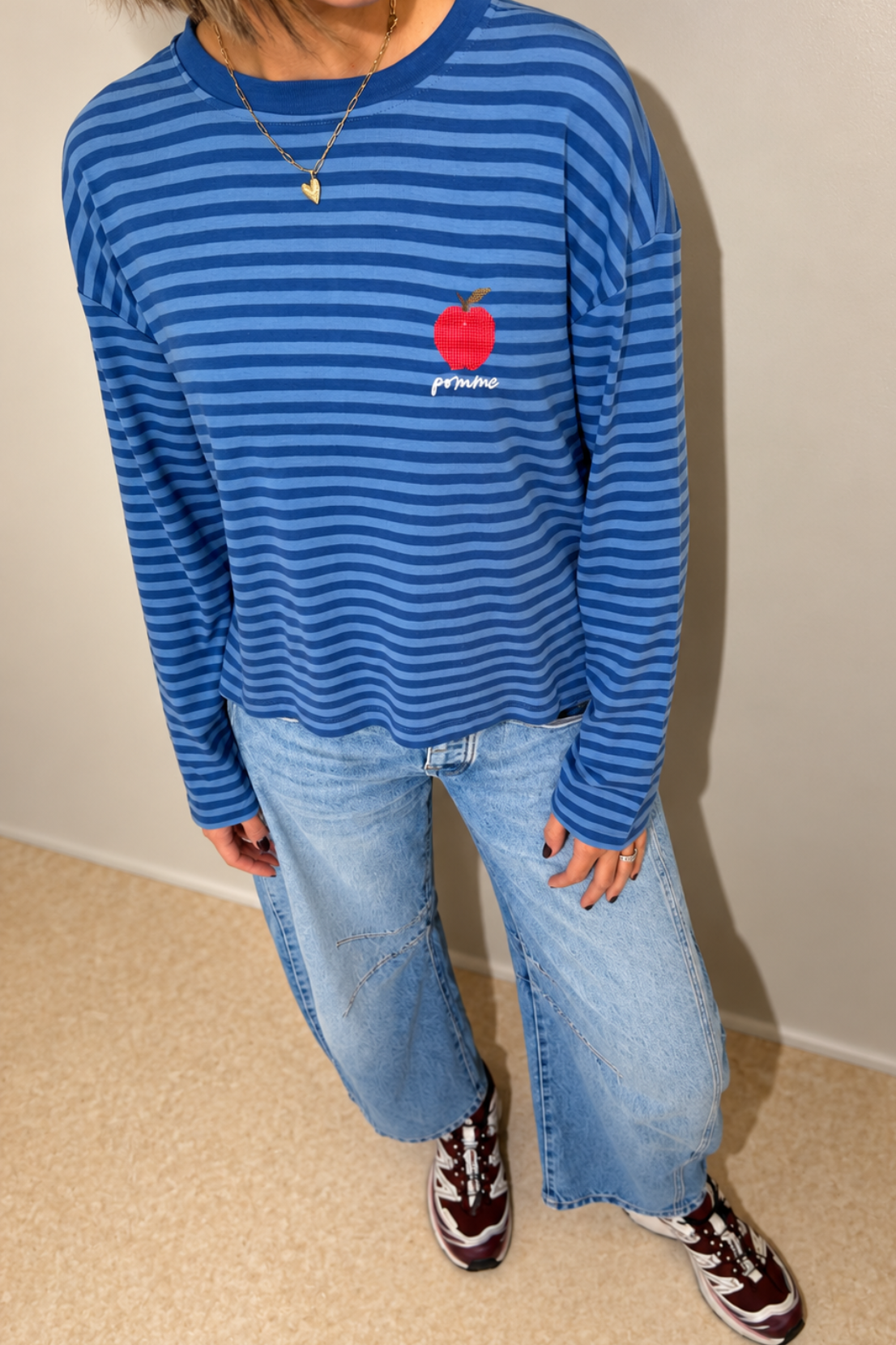 O&F Pomme Embroidered Long Sleeve Breton Tee