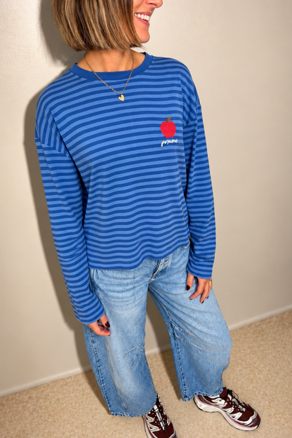 O&F Pomme Embroidered Long Sleeve Breton Tee
