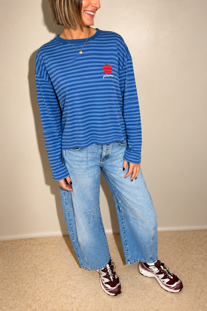O&F Pomme Embroidered Long Sleeve Breton Tee
