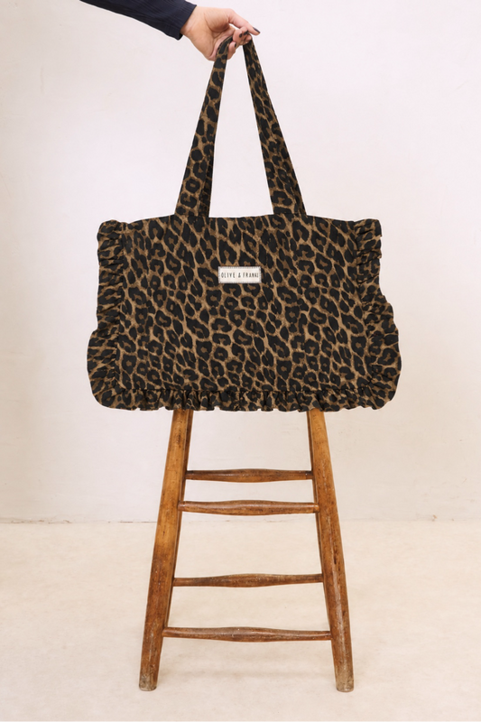 O&F Leopard Frill Tote Bag