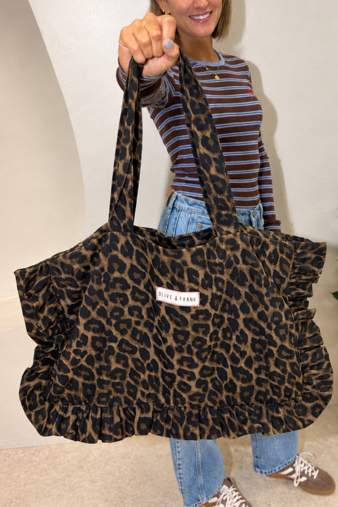 O&F Leopard Frill Tote Bag