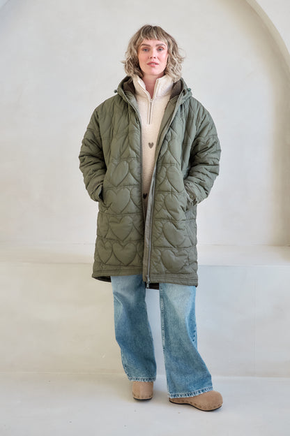O&F Heart Quilted Long Line Coat