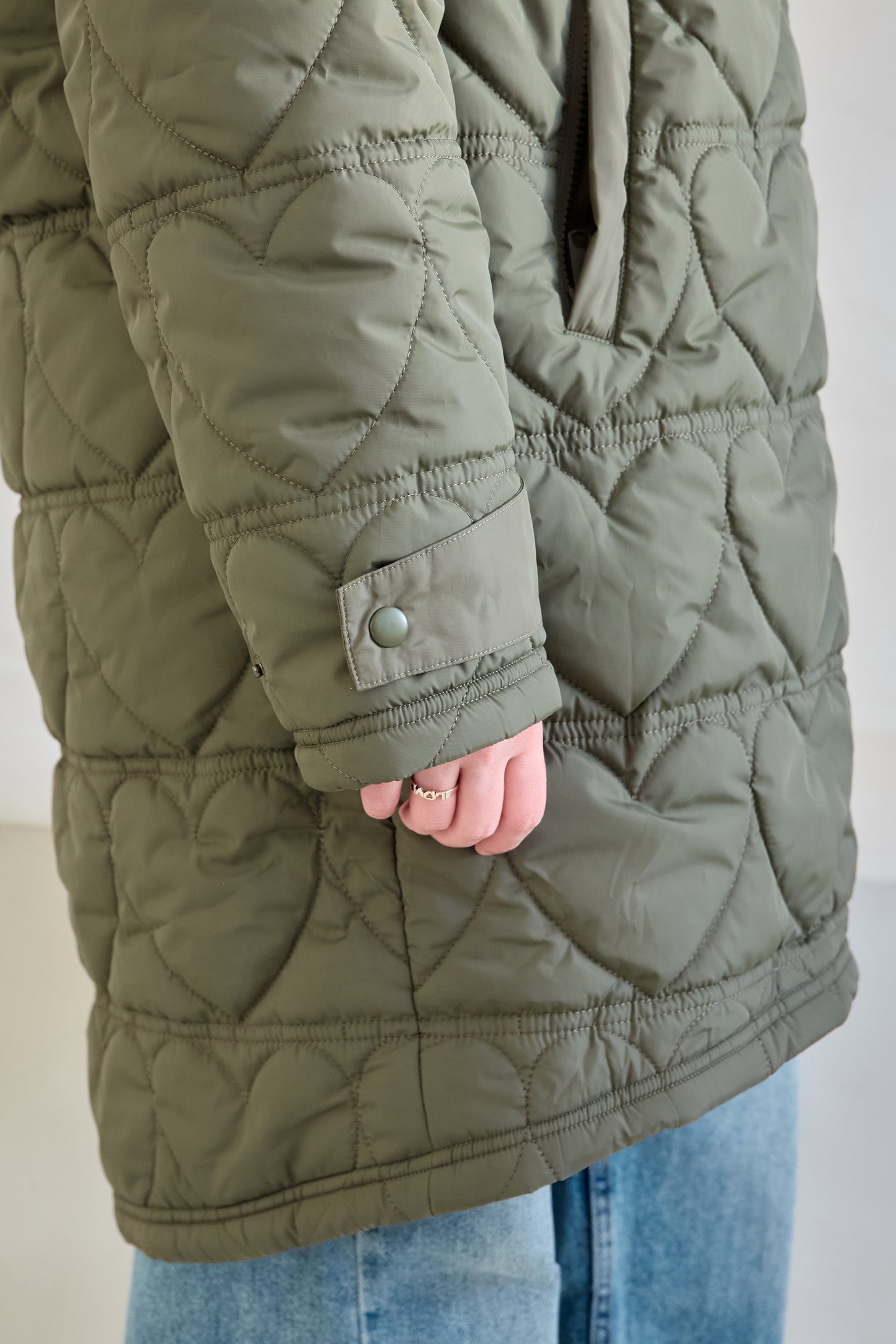 O&F Heart Quilted Long Line Coat