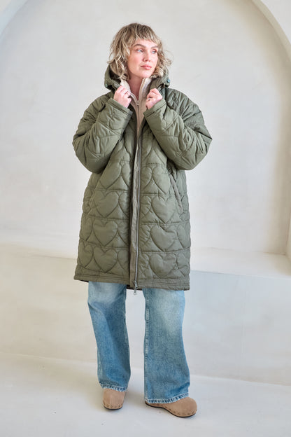 O&F Heart Quilted Long Line Coat