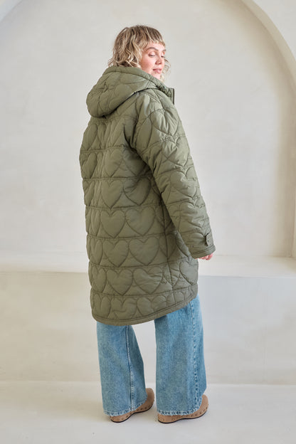 O&F Heart Quilted Long Line Coat