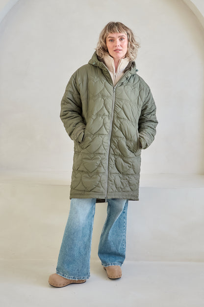 O&F Heart Quilted Long Line Coat
