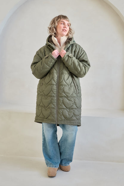 O&F Heart Quilted Long Line Coat