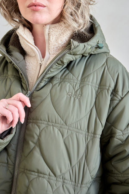 O&F Heart Quilted Long Line Coat