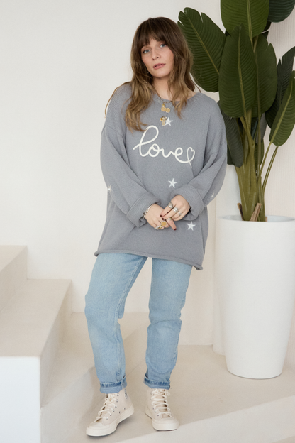 O&F Love Embroidered Jumper - Grey