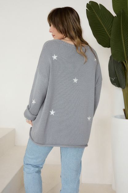 O&F Love Embroidered Jumper - Grey