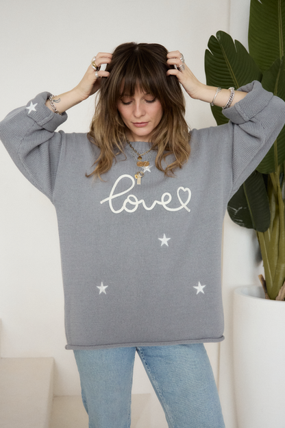 O&F Love Embroidered Jumper - Grey