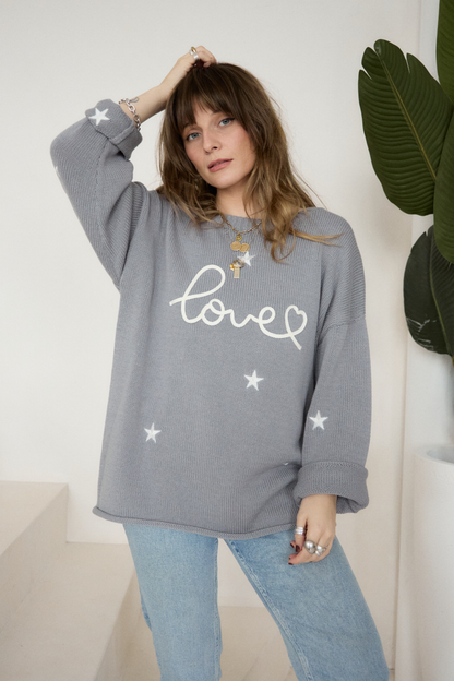 O&F Love Embroidered Jumper - Grey