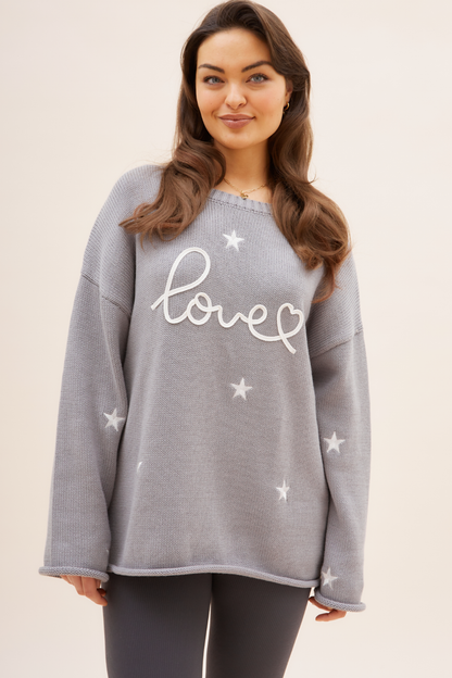O&F Love Embroidered Jumper - Grey